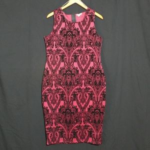 Olivia Matthews Flocked Damask Bodycon Midi Dress